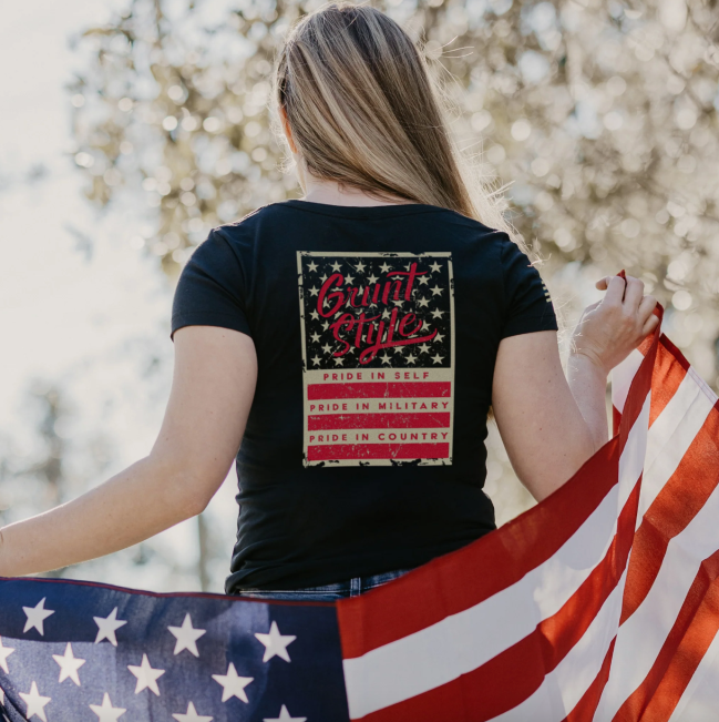 Women's Grunt Style Stars & Bars V-Neck for the 4th of July