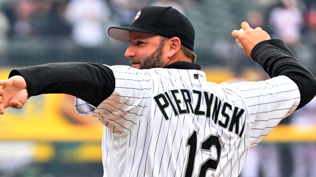 AJ Pierzynski throws out a first pitch.
