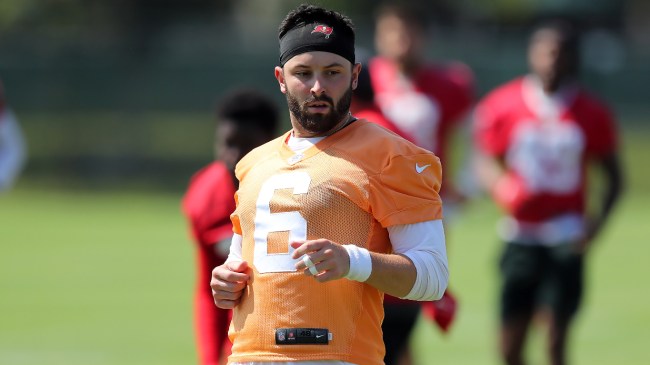 Baker Mayfield runs at Tampa Bay Bucs practice.