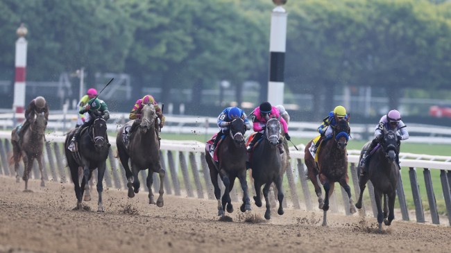 Horses on the track at Belmont.