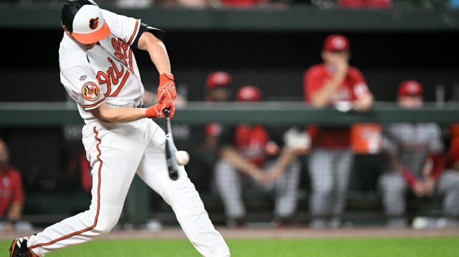 Jordan Westburg makes contact with a pitch.