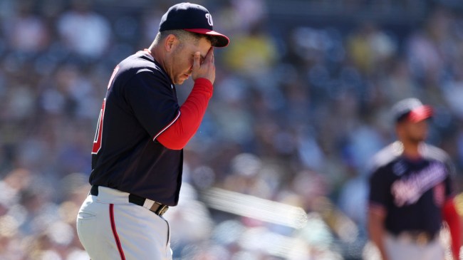 Paolo Espino reacts after allowing a hit to Juan Soto.