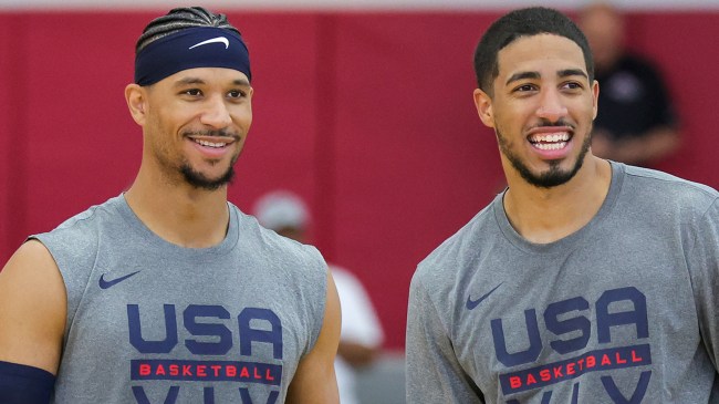 Josh Hart and Tyrese Haliburton during Team USA basketball practice