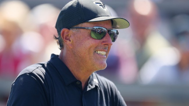 Phil Mickelson looks on at a LIV tournament
