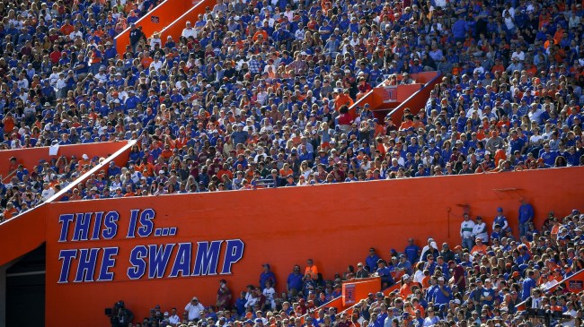 A view of fans in the stands at Ben Hill Griffin Stadium.