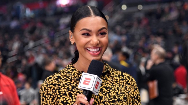Malika Andrews working an NBA game