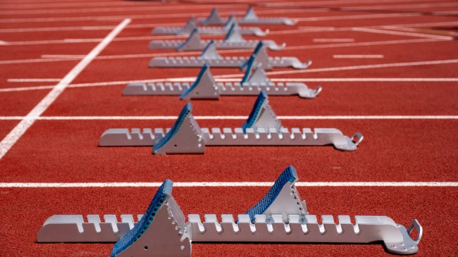 Starting blocks on a running track.