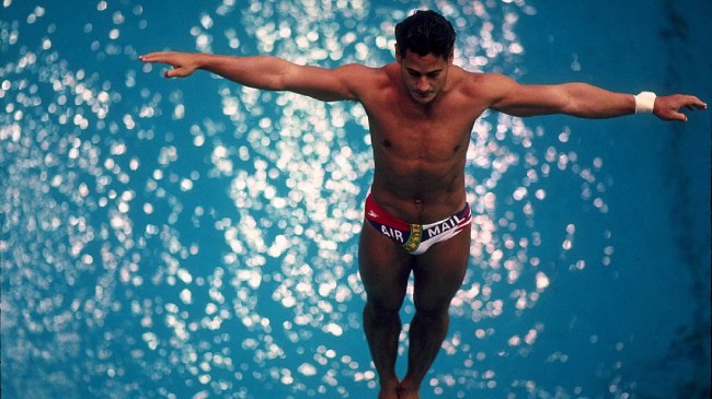 Greg Louganis on the edge of a dive
