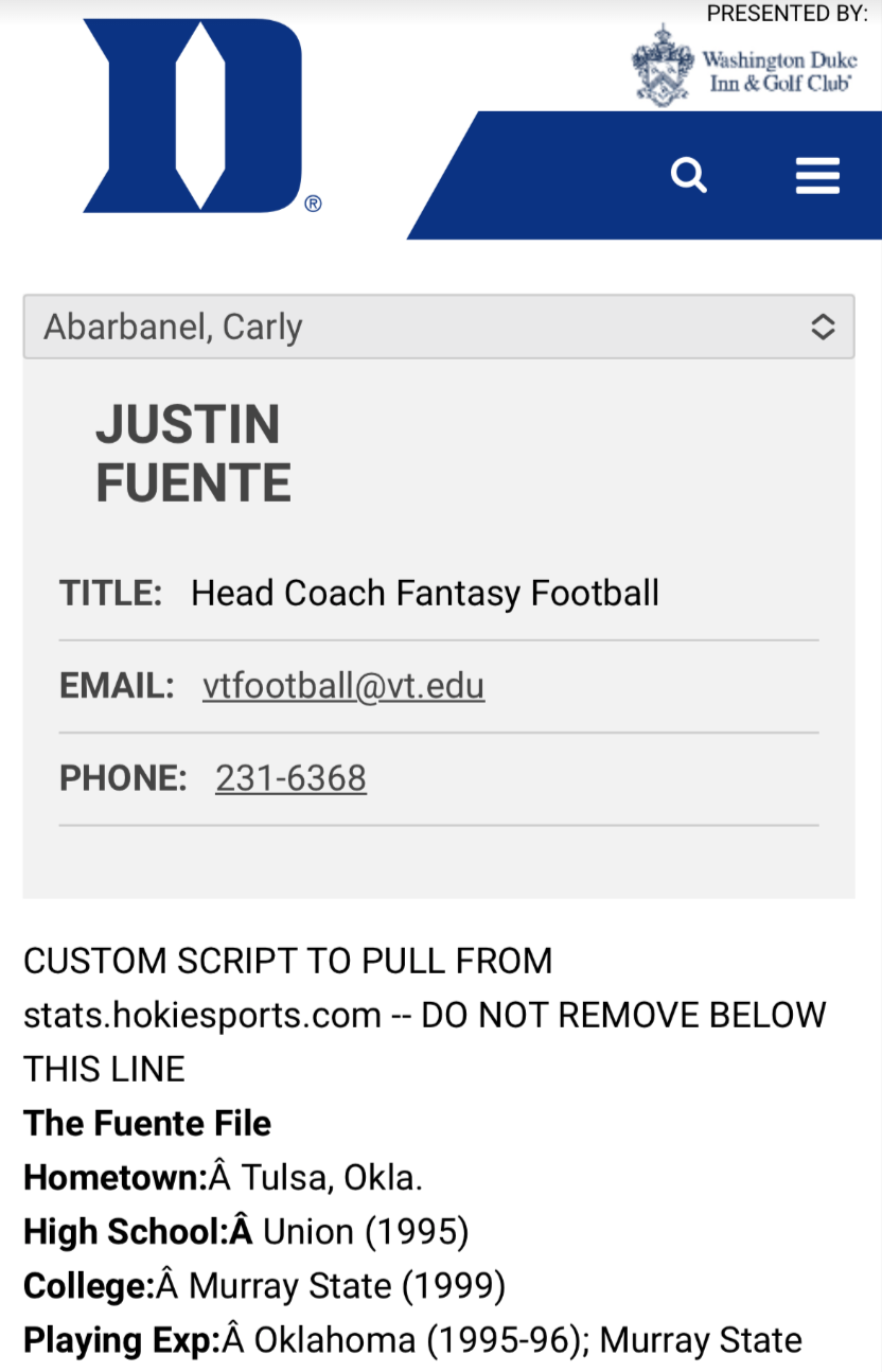 Duke head coach fantasy football Justin Fuente
