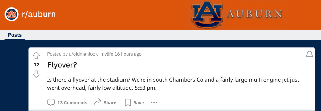 Auburn University football flyover
