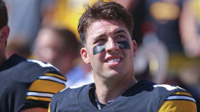 Cade McNamara on the field before an Iowa game.