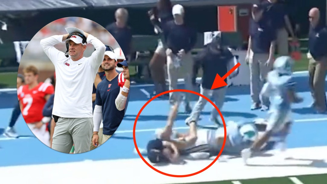 Lane Kiffin Shows Love To Ole Miss Ball Boy Who Took Big Hit Like A DAWG, Saved Potential Penalty