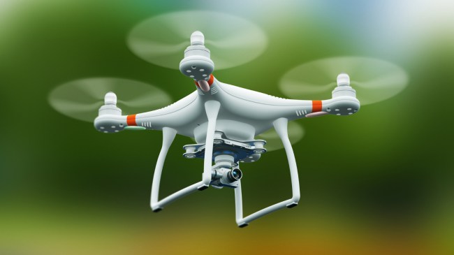 A drone flies through the air.