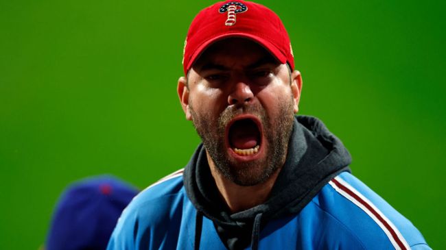 A Philadelphia Phillies fan cheers against the Arizona Diamondbacks