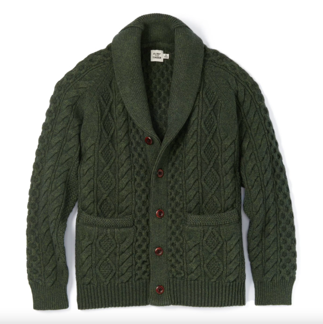 Flint and Tinder Aran Cable Cardigan Sweater