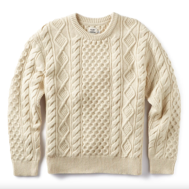 Flint and Tinder Aran Cable Crewneck Sweater