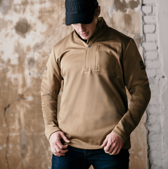 Grunt Style Men's Half Zip Waffle Top in Coyote color
