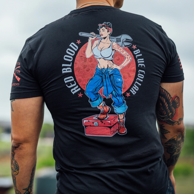 Red Blood Blue Collar Pin-Up T-Shirt