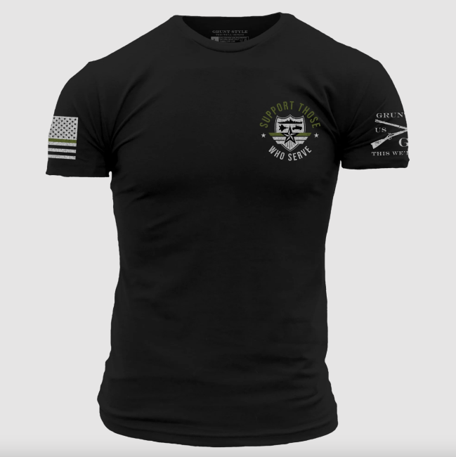 Grunt Style Support Those Who Serve Green Line T-Shirt