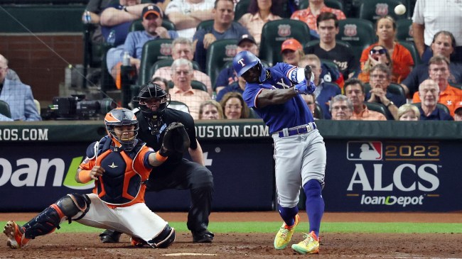 Adolis Garcia hits a home run in the ALCS.