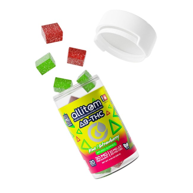 allitom Delta-9 THC Vegan Kiwi & Strawberry Gummies