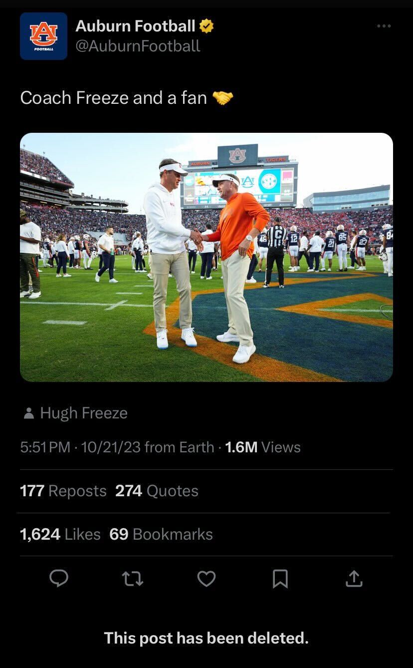 Hugh Freeze Auburn Ole Miss Lane Kiffin Deleted Tweet