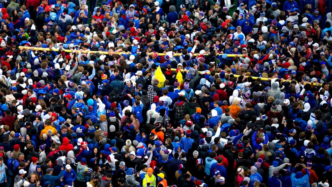 Kansas Football Oklahoma Field Storm Goalpost Potter Lake