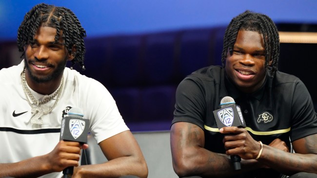 Travis Hunter and Shedeur Sanders at PAC 12 Media Day.