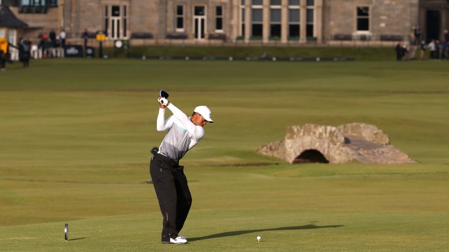 Tiger Woods golfing at St. Andrews