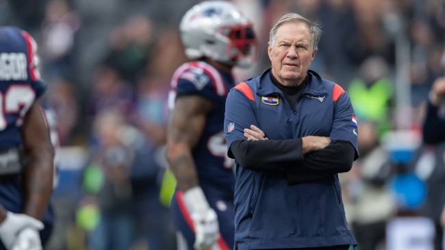 Bill Belichick on the field before a New England Patriots game.