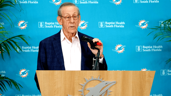 Miami Dolphins owner Stephen Ross talks to the media