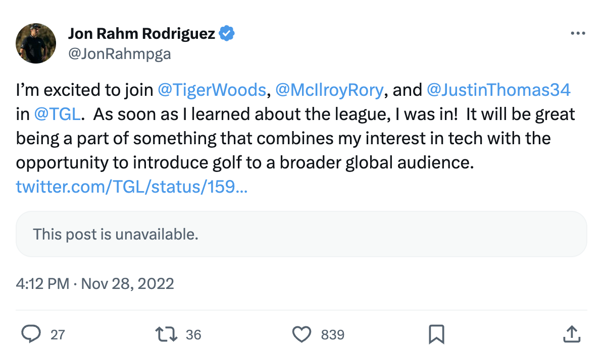 Jon Rahm TGL announcement