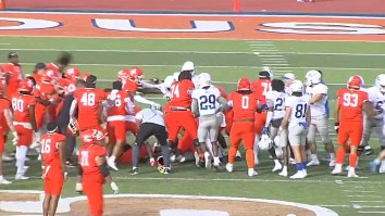 Violent Bench-Clearing Brawl Ensues After College Football Player Taunts Kicker For Missing Game-Winner