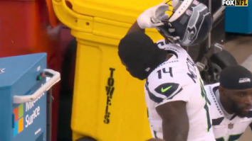 Heated DK Metcalf Slams Helmet, Breaks Object On Sideline After Terrible Drew Lock Interception