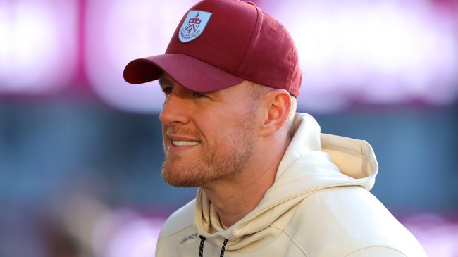JJ Watt attends a soccer game in Burnley, England.