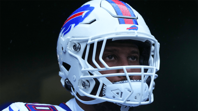 Von Miller of the Buffalo Bills looks on prior to game