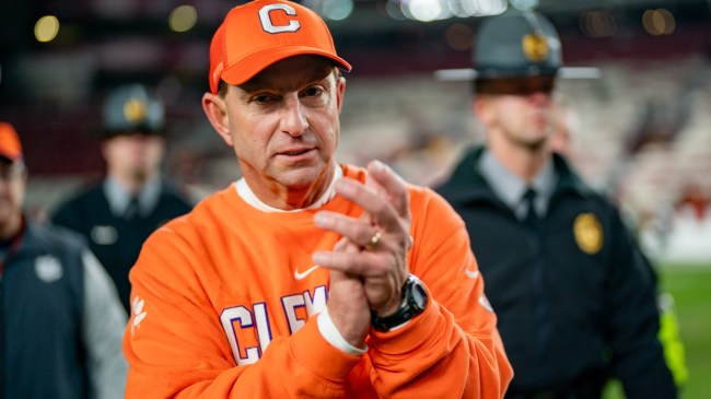 Clemson head coach Dabo Swinney celebrates a win over rival South Carolina.