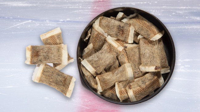 Tobacco pouches on hockey rink