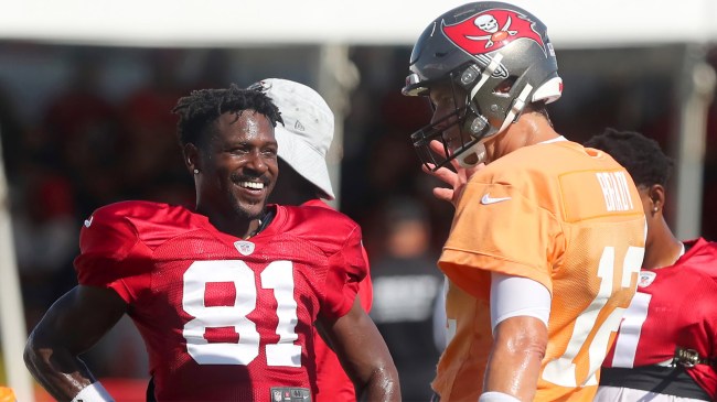 Antonio Brown talks with Tom Brady