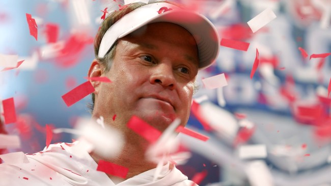 Lane Kiffin celebrates a bowl win over Penn State.