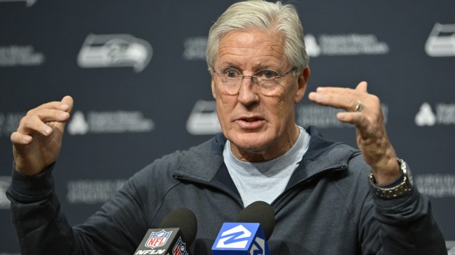 Pete Carroll addresses the media.