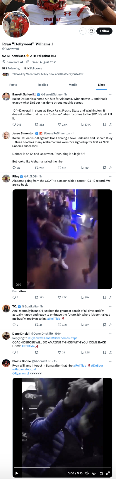 Ryan Williams Alabama Recruit Kalen DeBoer