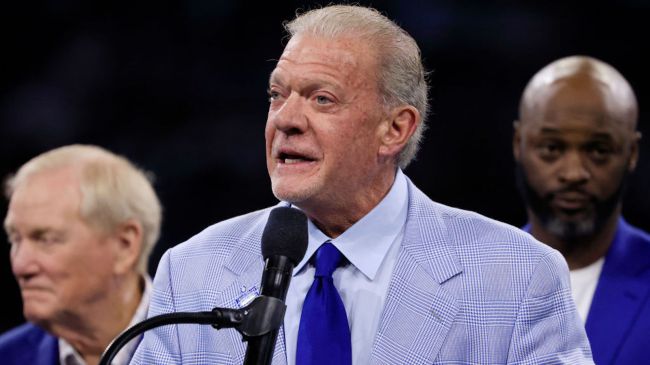 colts owner jim irsay in a blue suit giving a speech