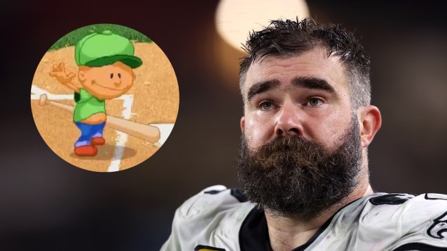 Jason Kelce and Pablo Sanchez from Backyard Baseball