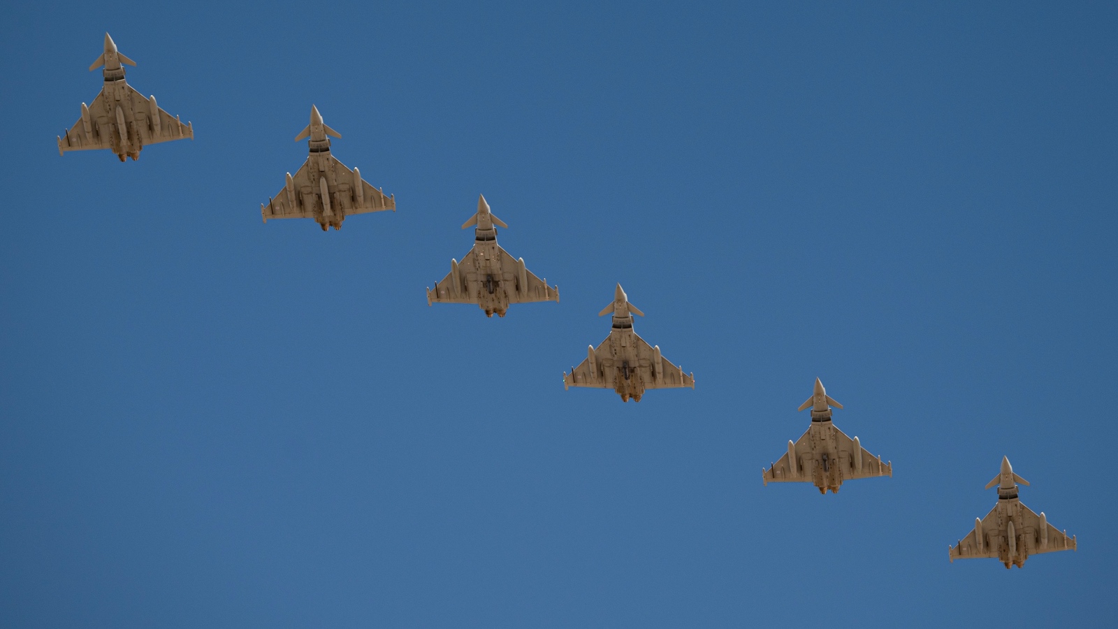 Six Royal Air Force FGR-4 Typhoons prepare to land for Red Flag Las Vegas