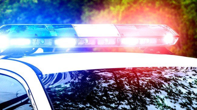 Blue and red flashing lights of police car