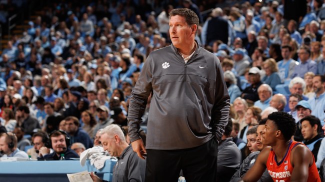 Clemson coach Brad Brownell on the bench during a game against UNC.