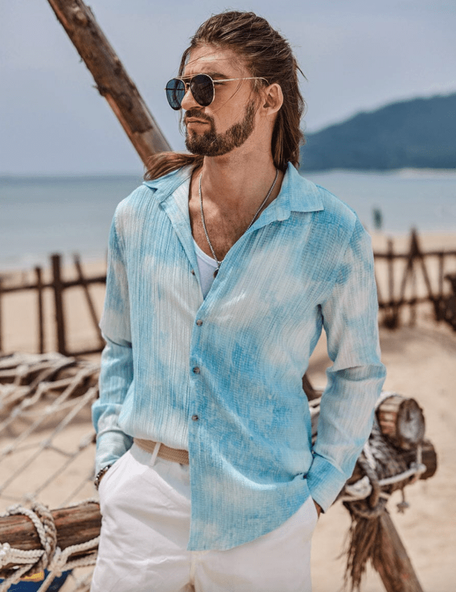 Tie-Dyed Pattern Shirt; shop spring break clothes at Coofandy