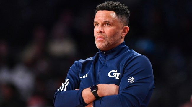 Georgia Tech basketball coach Damon Stoudamire on the sidelines.