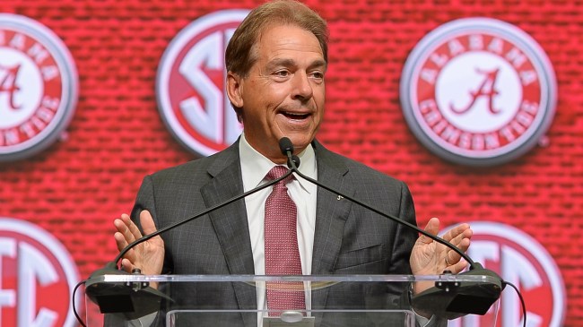 Nick Saban speaks at SEC Media Day.